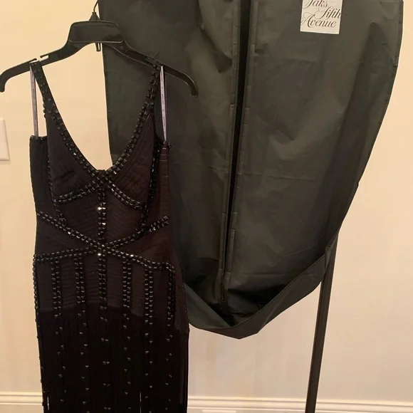 💕herve Leger Jadelyn Black Beaded Fringe Cocktail Dress. - Picture 8 of 10